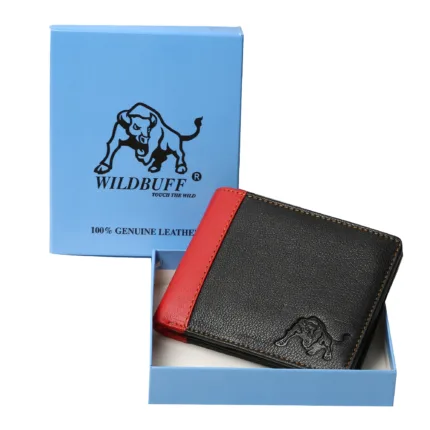 WildBuff Red Black Side Flap Leather Wallet (WB605) 6 Card Slot
