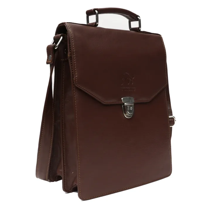 BROWN YDM LEATHER MESSENGER BAG