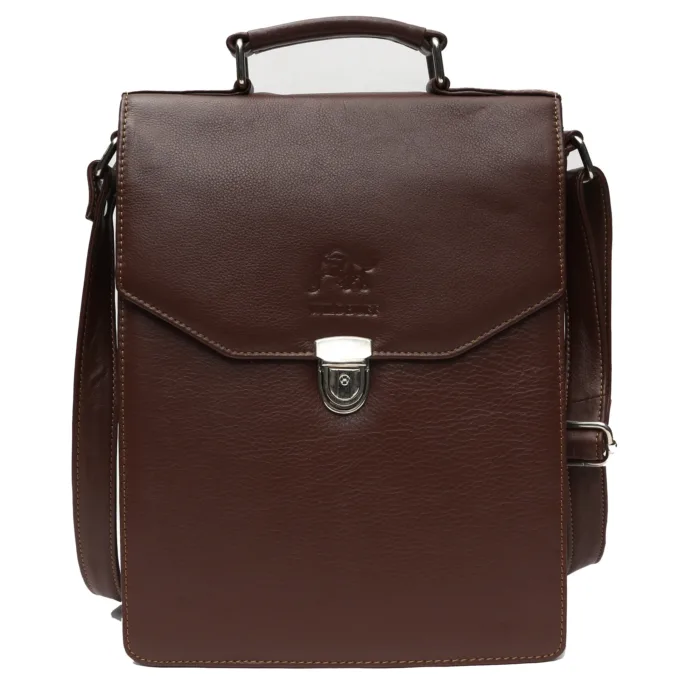 BROWN YDM LEATHER MESSENGER BAG