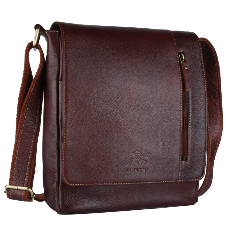 BROWN YDM LEATHER MESSENGER BAG