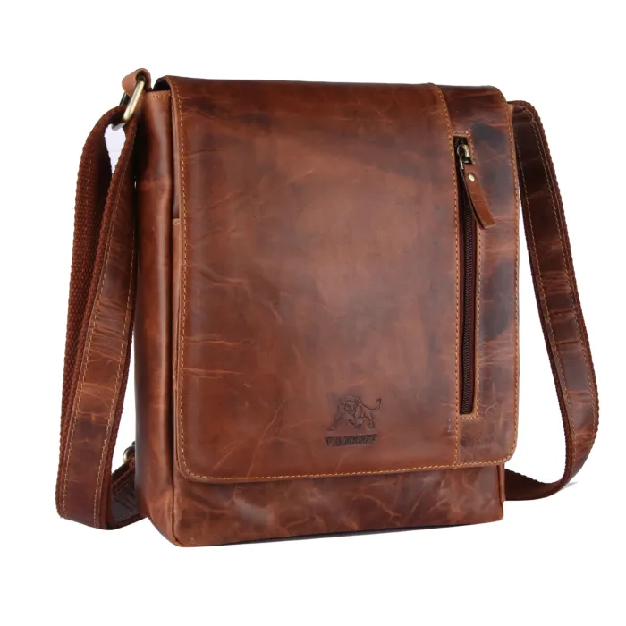 TAN HUNTER LEATHER MESSENGER BAG