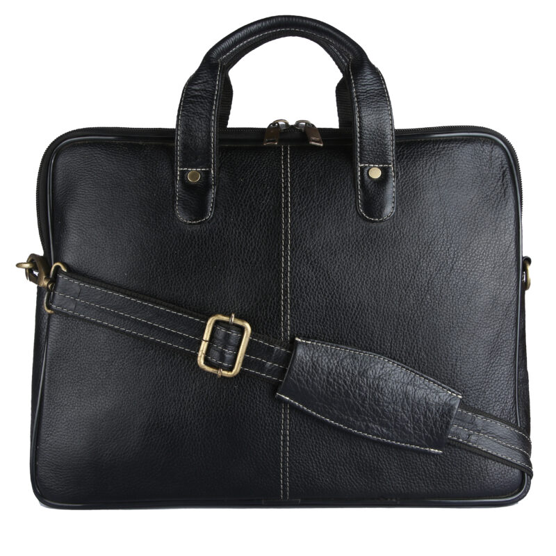BLACK YDM LEATHER LAPTOP BAG