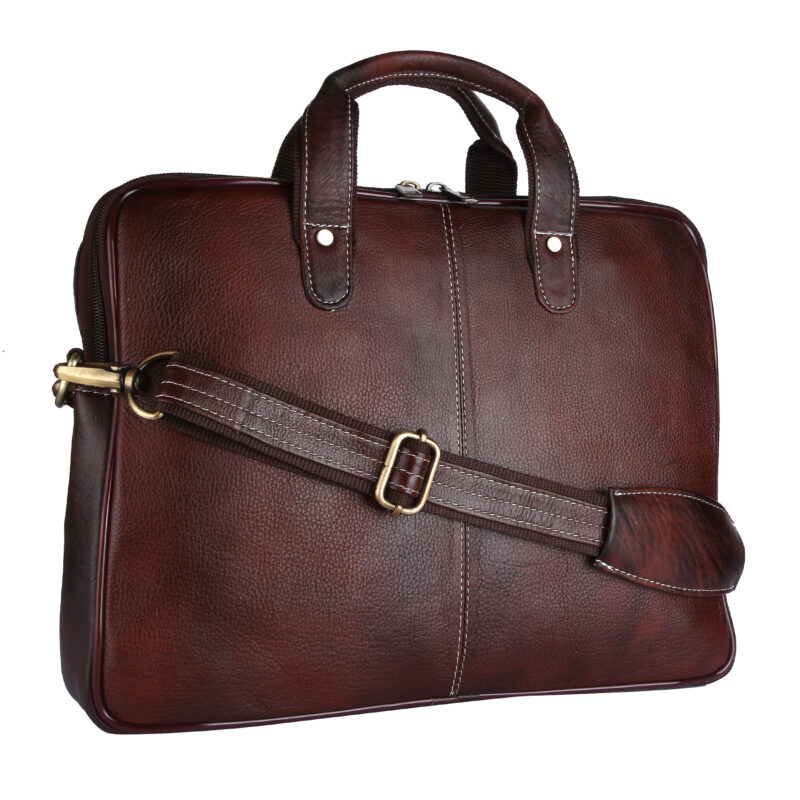 BROWN YDM LEATHER LAPTOP BAG