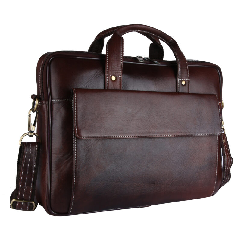 BROWN YDM LEATHER LAPTOP BAG WITH OUT SIDE COMPARTMENT