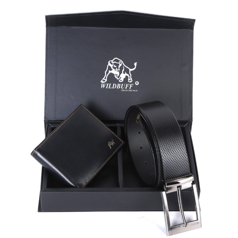 BLACK LEATHER WALLET AND BELT COMBO SET
