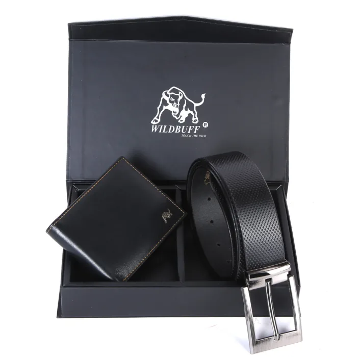 BLACK LEATHER WALLET AND BELT COMBO SET