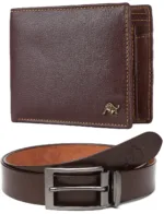 BROWN LEATHER WALLET AND BELT COMBO SET