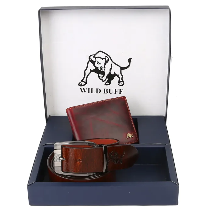 WINE RED LEATHER WALLET AND BELT COMBO SET