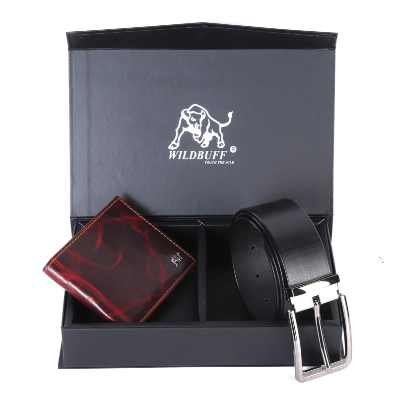 WINE RED LEATHER WALLET AND BELT COMBO SET